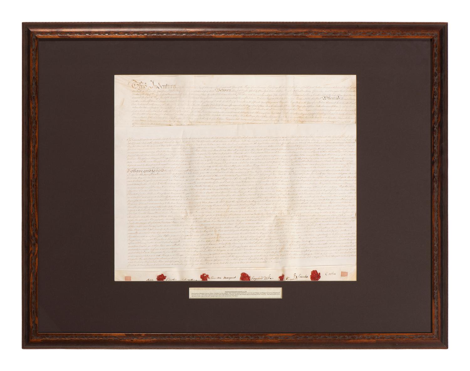 [NEW YORK]. Colonial-era manuscript indentures for property near Wall Street, 1694-1743.
