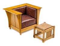 An Arts and Crafts Style Club Chair Height 2 3/4 x width 3 3/4 x depth 2 7/8 inches.