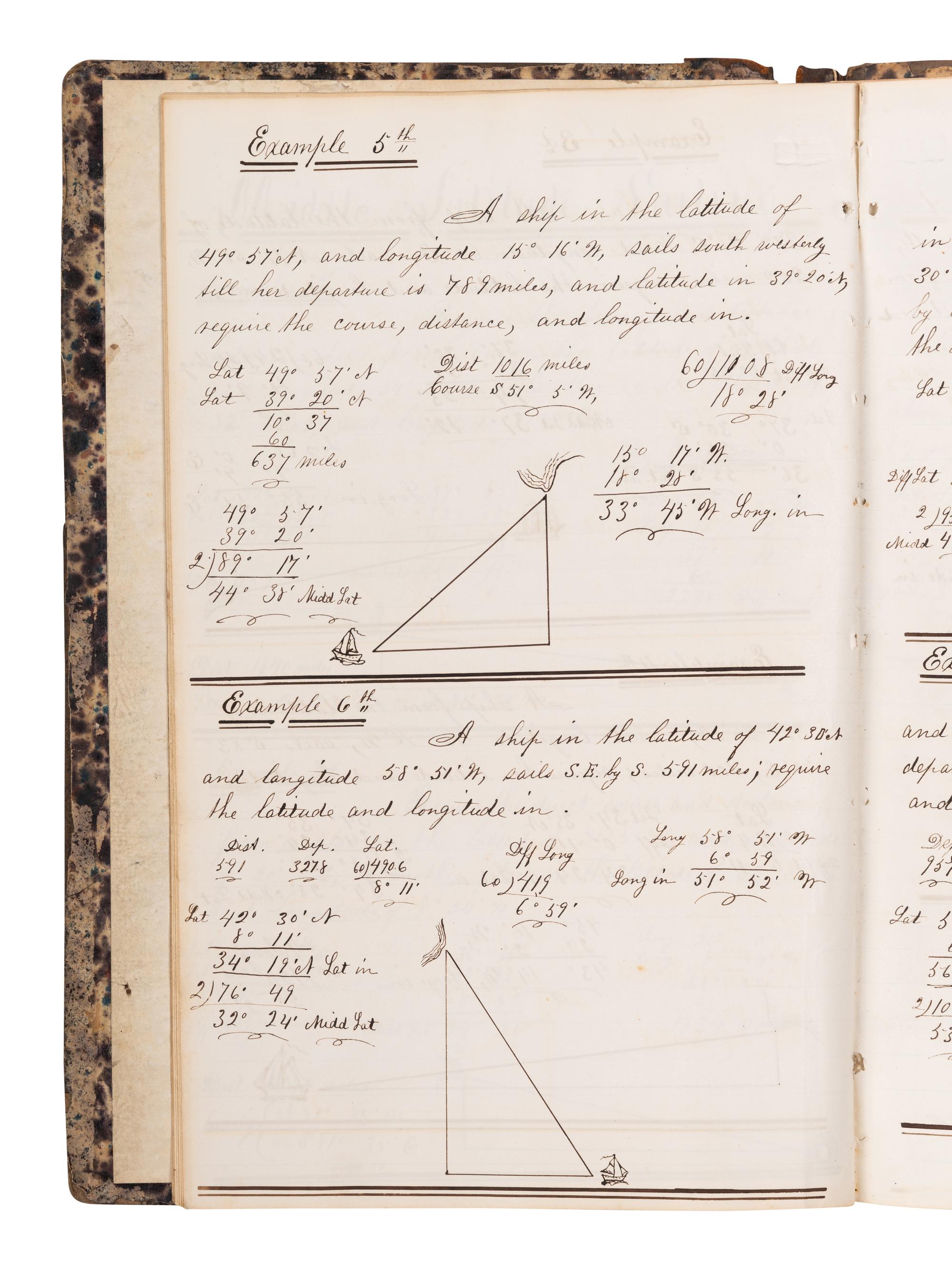[NAVIGATION -- MANUSCRIPT]. Navigational studies and exercise logbook for an aspiring seaman. N.p., n.d.
