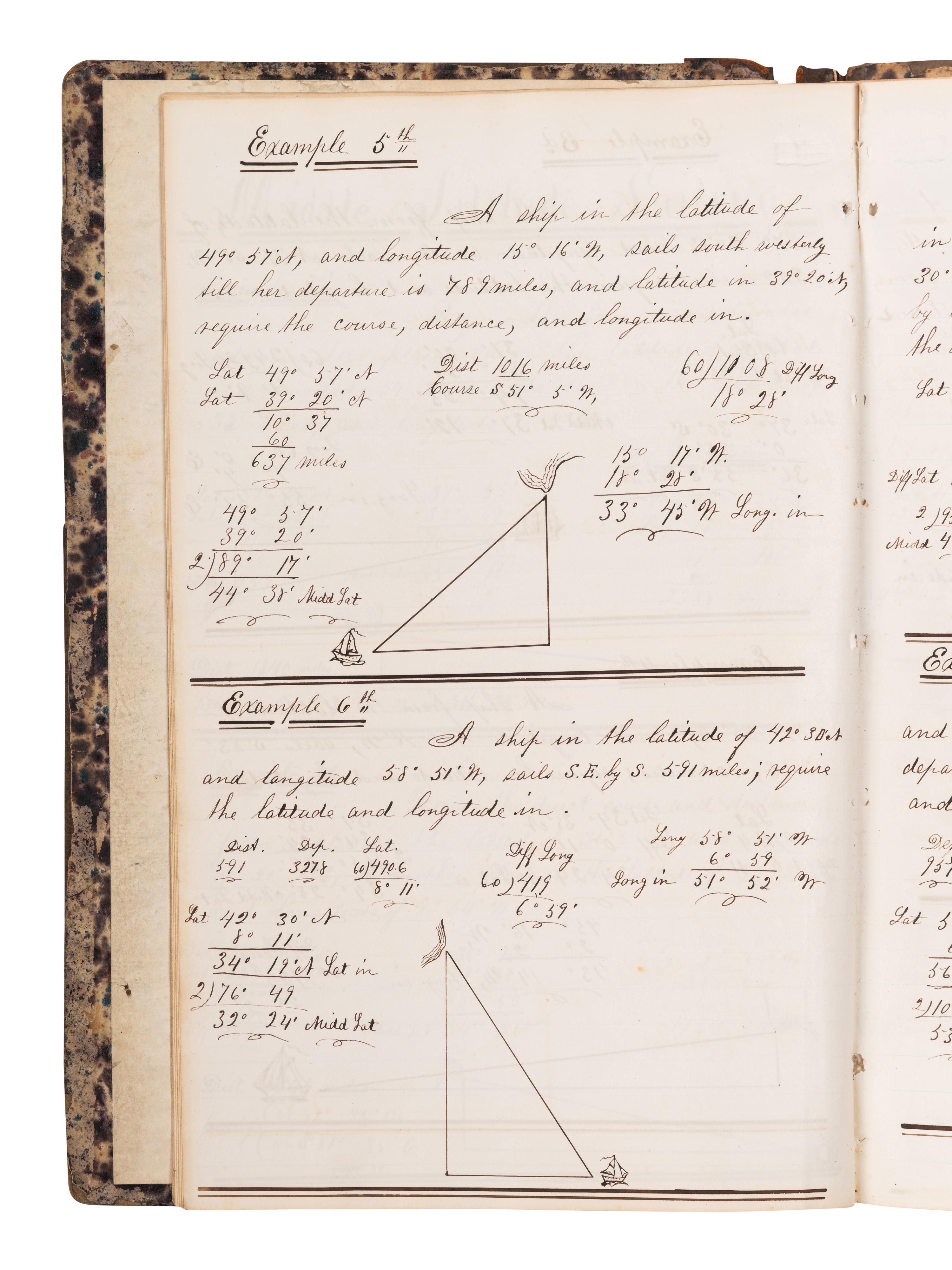[NAVIGATION -- MANUSCRIPT]. Navigational studies and exercise logbook for an aspiring seaman. N.p., n.d.