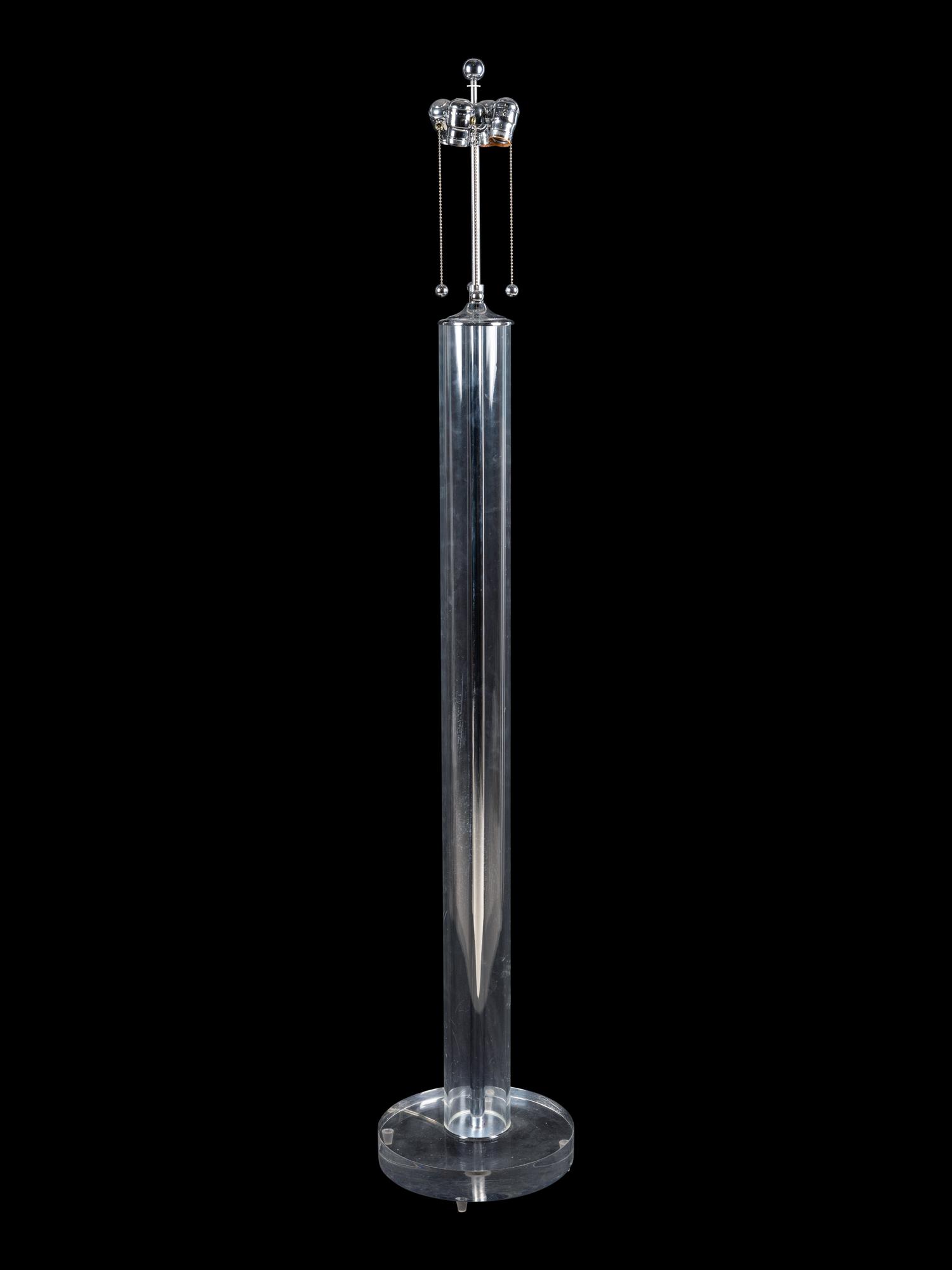 A Contemporary Acrylic and Chrome Floor Lamp with Custom Shade