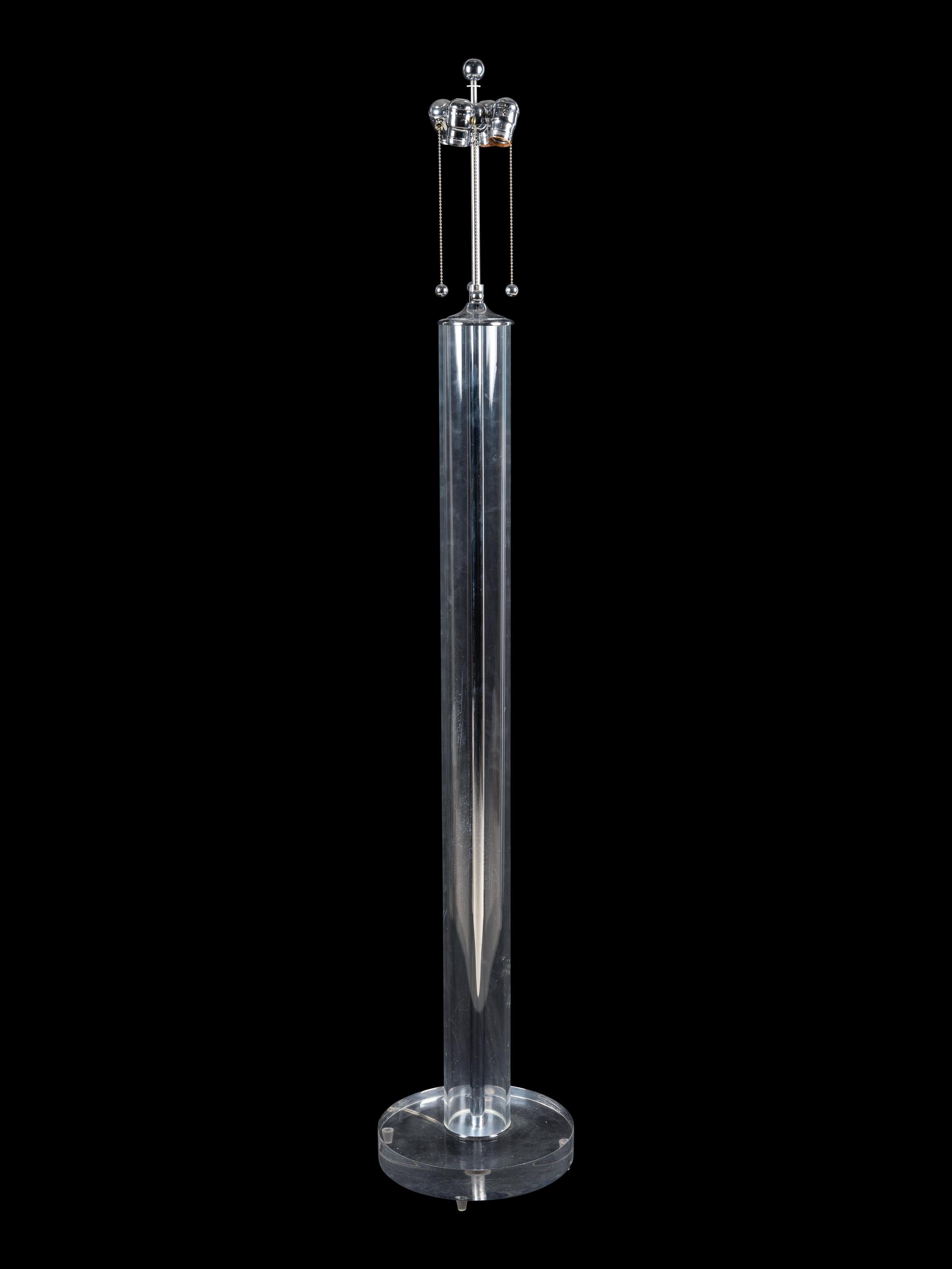 A Contemporary Acrylic and Chrome Floor Lamp with Custom Shade