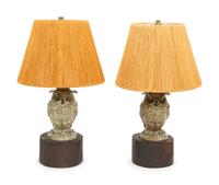 A Pair of Glazed Earthenware Owl Table Lamps