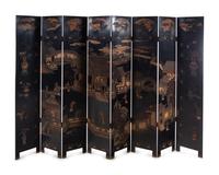 A Coromandel Lacquer Eight-Panel Floor Screen
