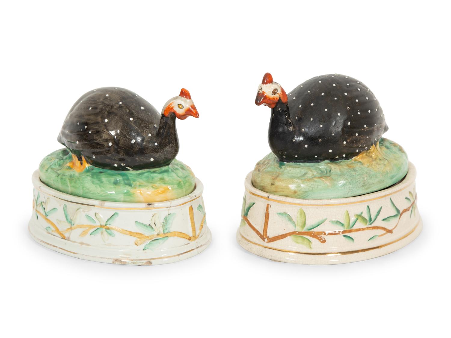 A Pair of Staffordshire Guinea Fowl Tureens