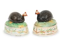 A Pair of Staffordshire Guinea Fowl Tureens