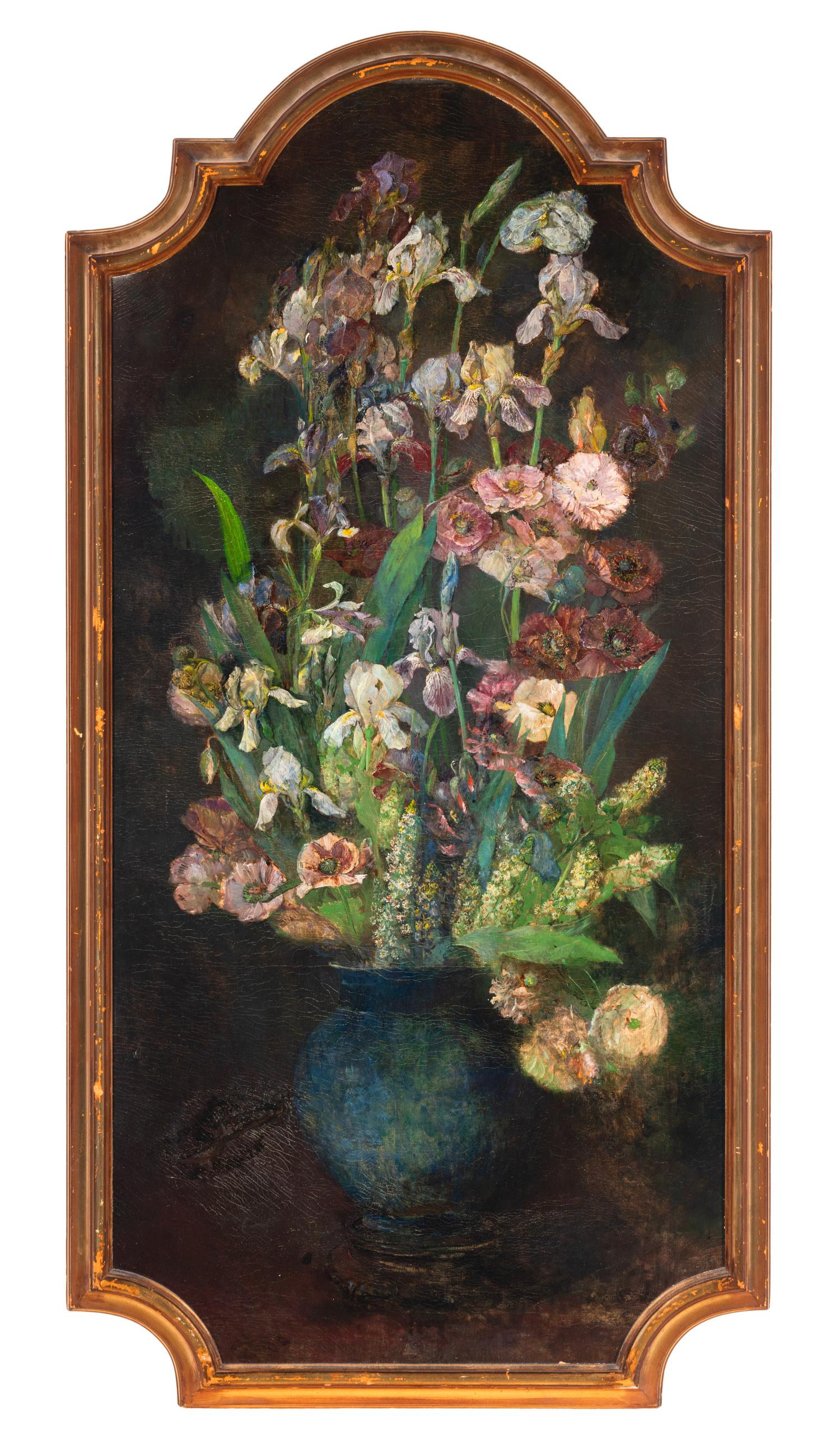 Still Life with Irises, Poppies, and Mignonettes in a Blue Vase , c. 1880s