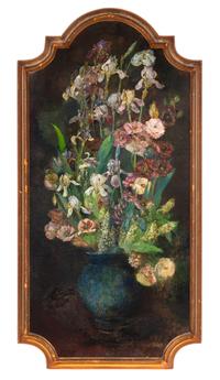 Still Life with Irises, Poppies, and Mignonettes in a Blue Vase , c. 1880s