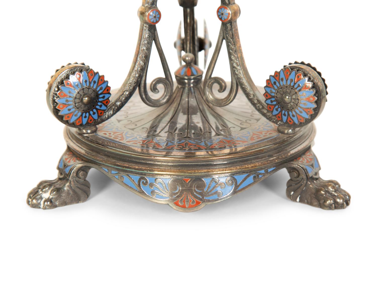 A Pair of Elkington Silver-Plate and Enamel Compotes with Cut Glass Bowls — 19th Century