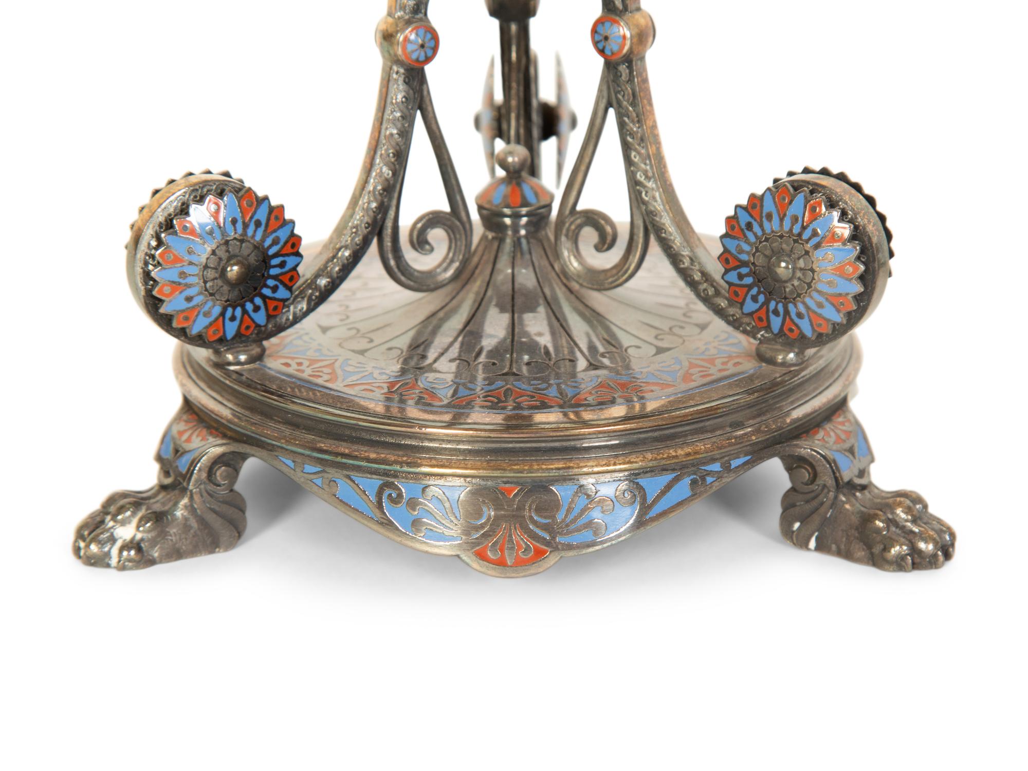 A Pair of Elkington Silver-Plate and Enamel Compotes with Cut Glass Bowls — 19th Century