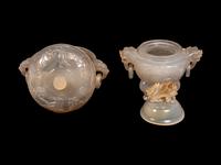 Two Carved Agate Covered Vessels