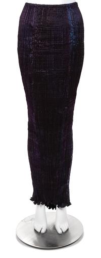 A Patricia Lester Dark Purple/Black Silk Hand Pleated Strapless Sheath, No size.