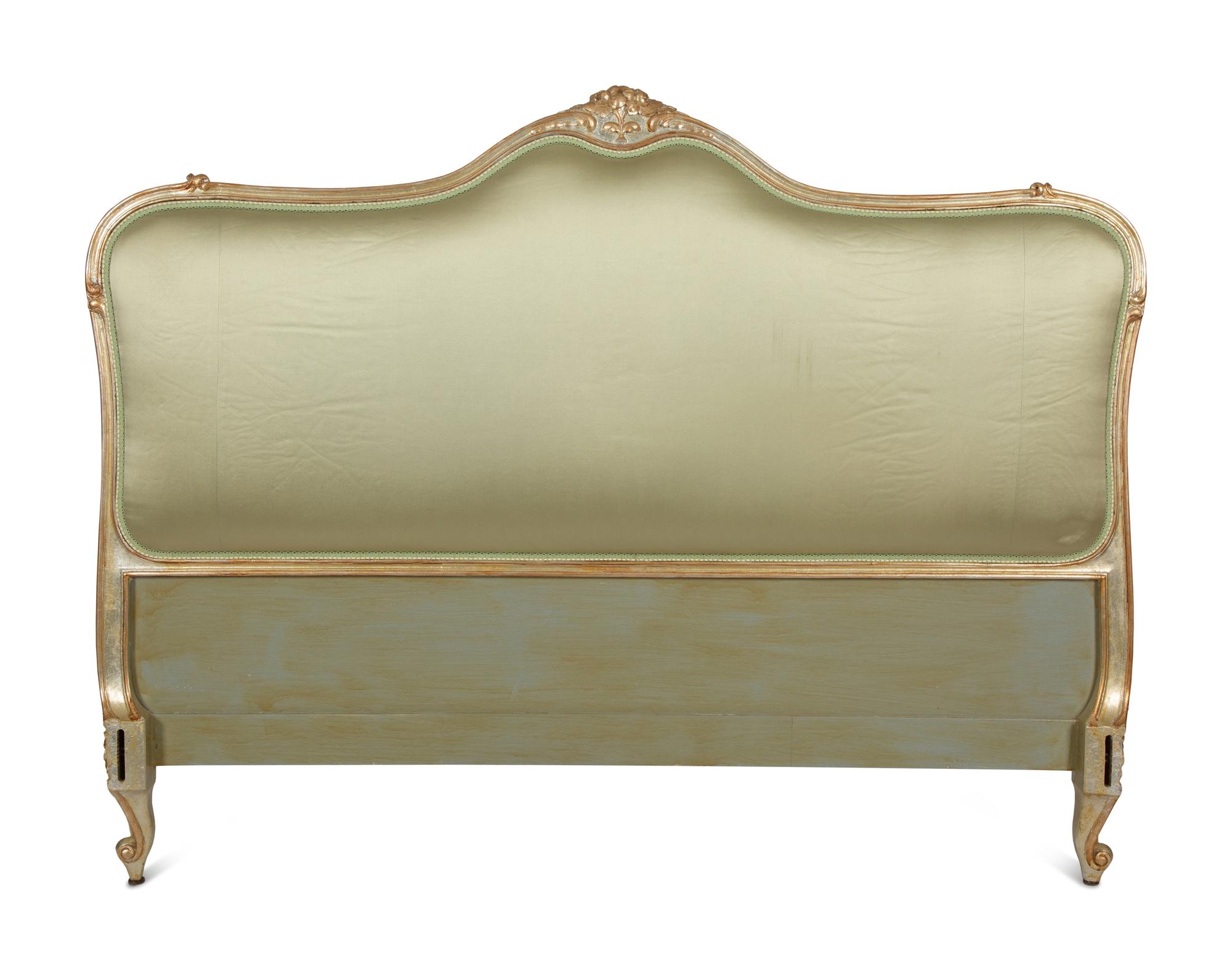 A Louis XV Style Painted and Parcel Gilt Queen Size Bed