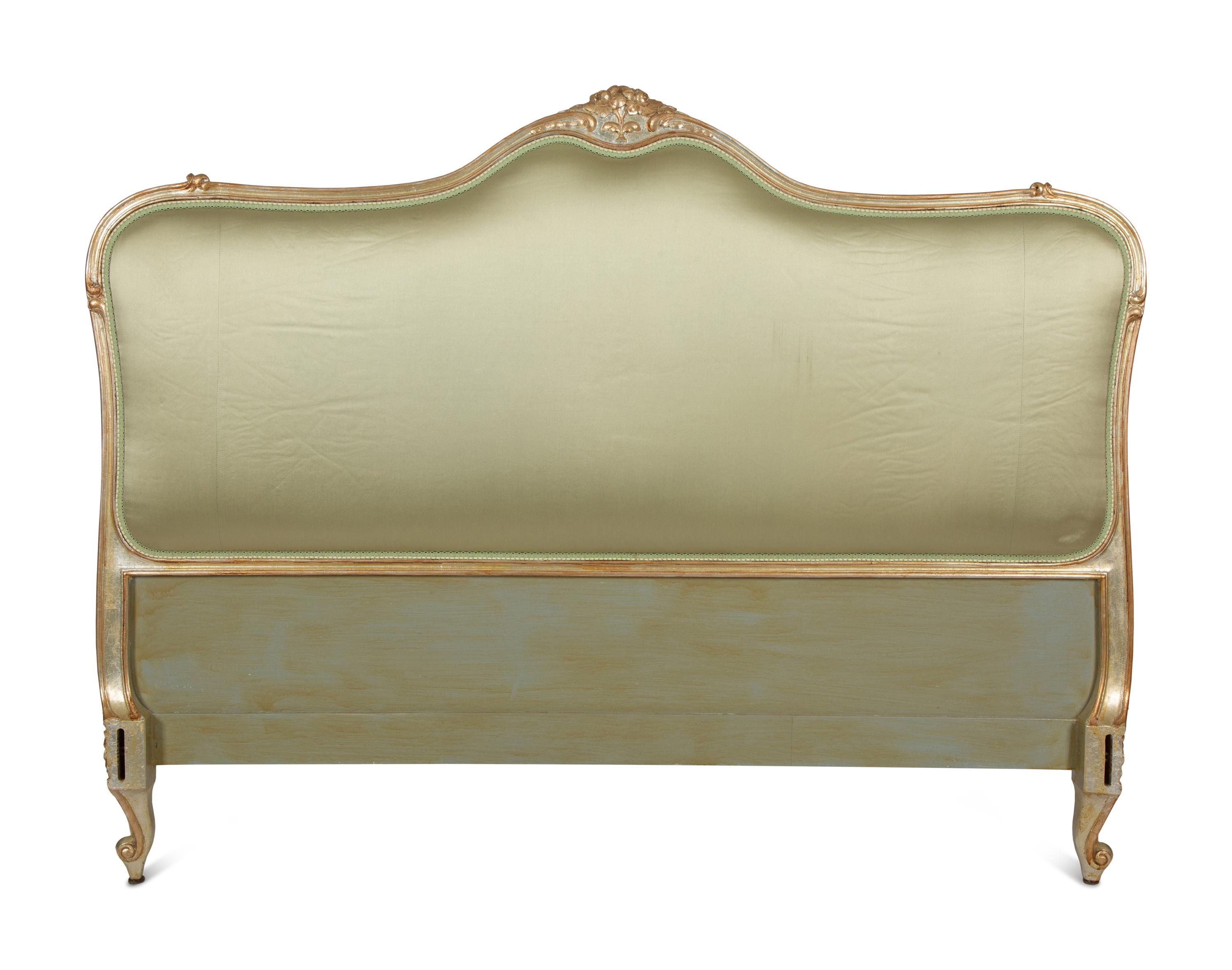 A Louis XV Style Painted and Parcel Gilt Queen Size Bed