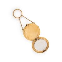 CARTIER, YELLOW GOLD, GUILLOCHÉ ENAMEL, AND DIAMOND PENDANT/CASE