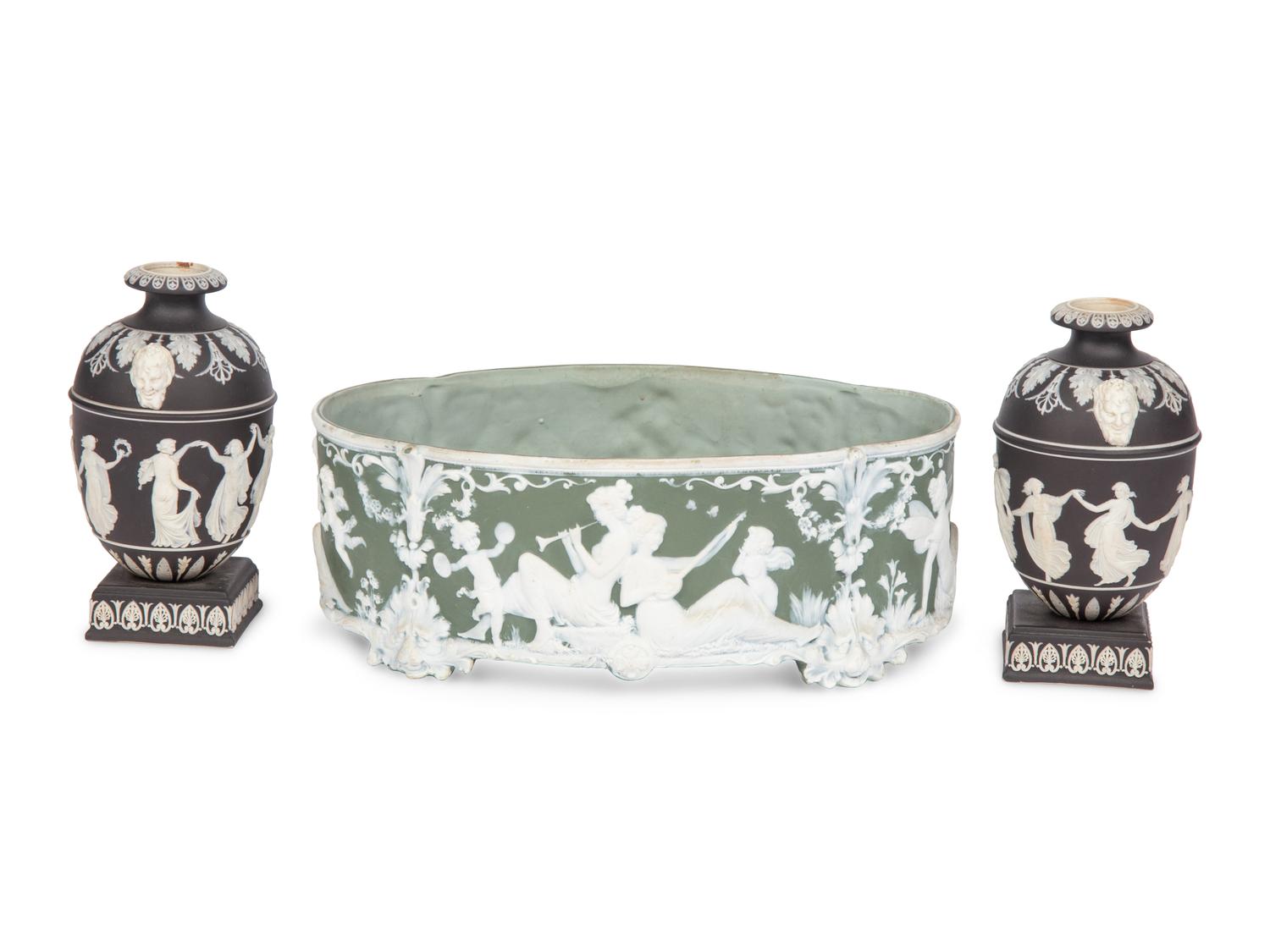 An Assembled Group of Three Jasperware Articles