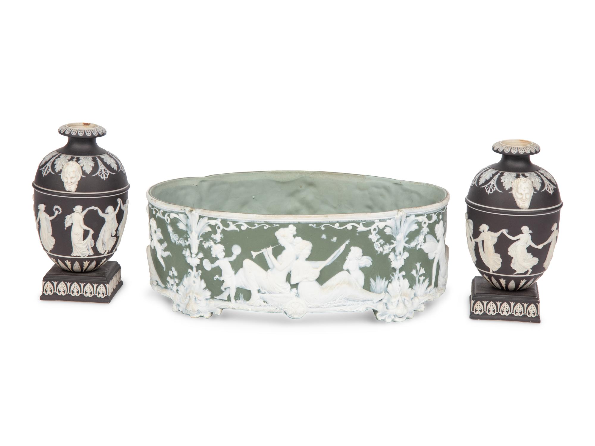 An Assembled Group of Three Jasperware Articles