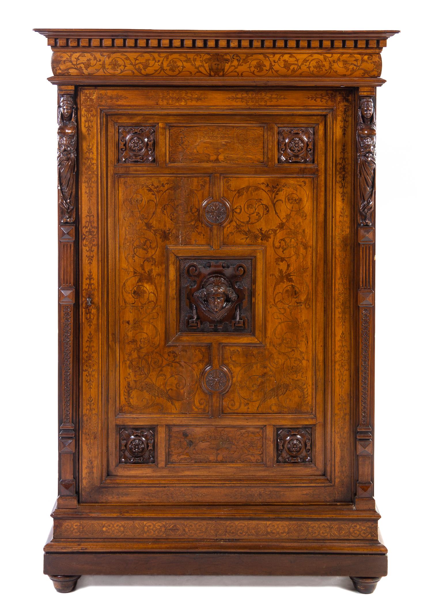 A Neoclassical Painted Armoire, Height 69 x width 43 3/4 x depth 22 3/4 inches.
