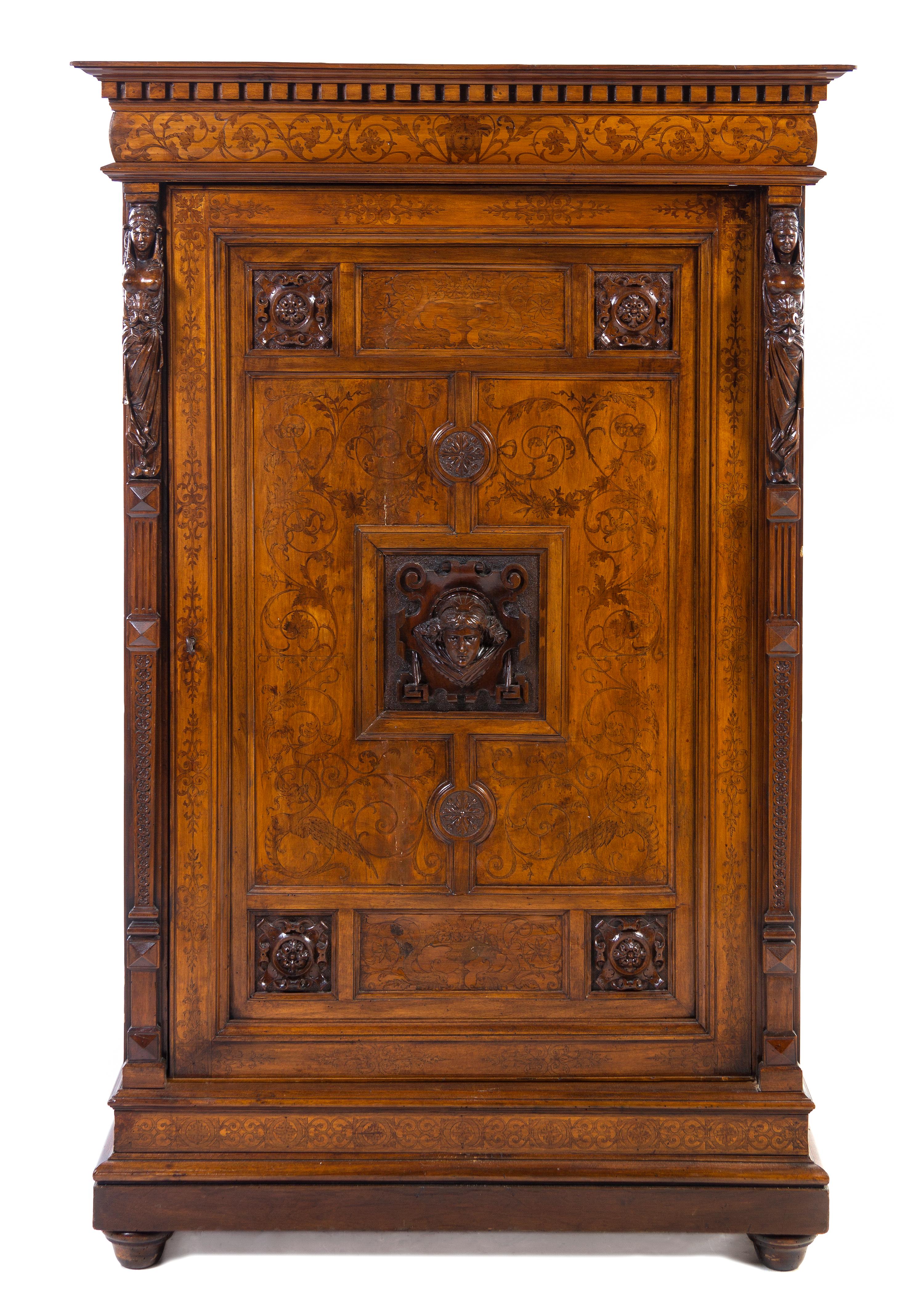 A Neoclassical Painted Armoire, Height 69 x width 43 3/4 x depth 22 3/4 inches.