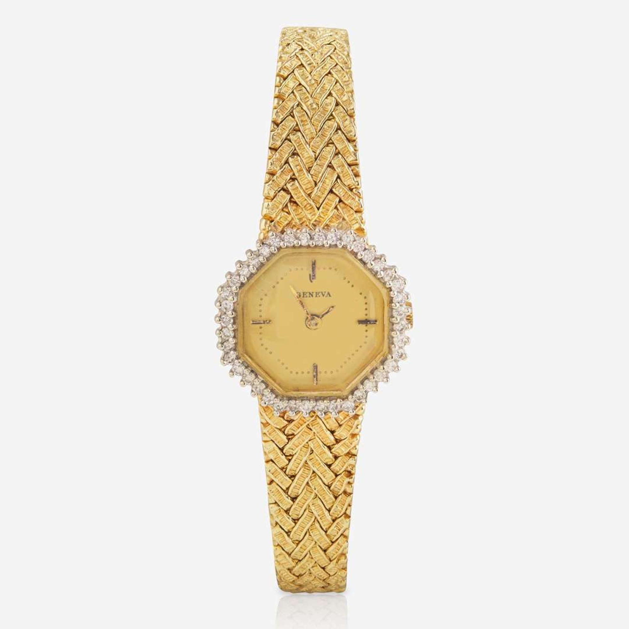 A Ladies 14K Yellow Gold and Diamond Watch