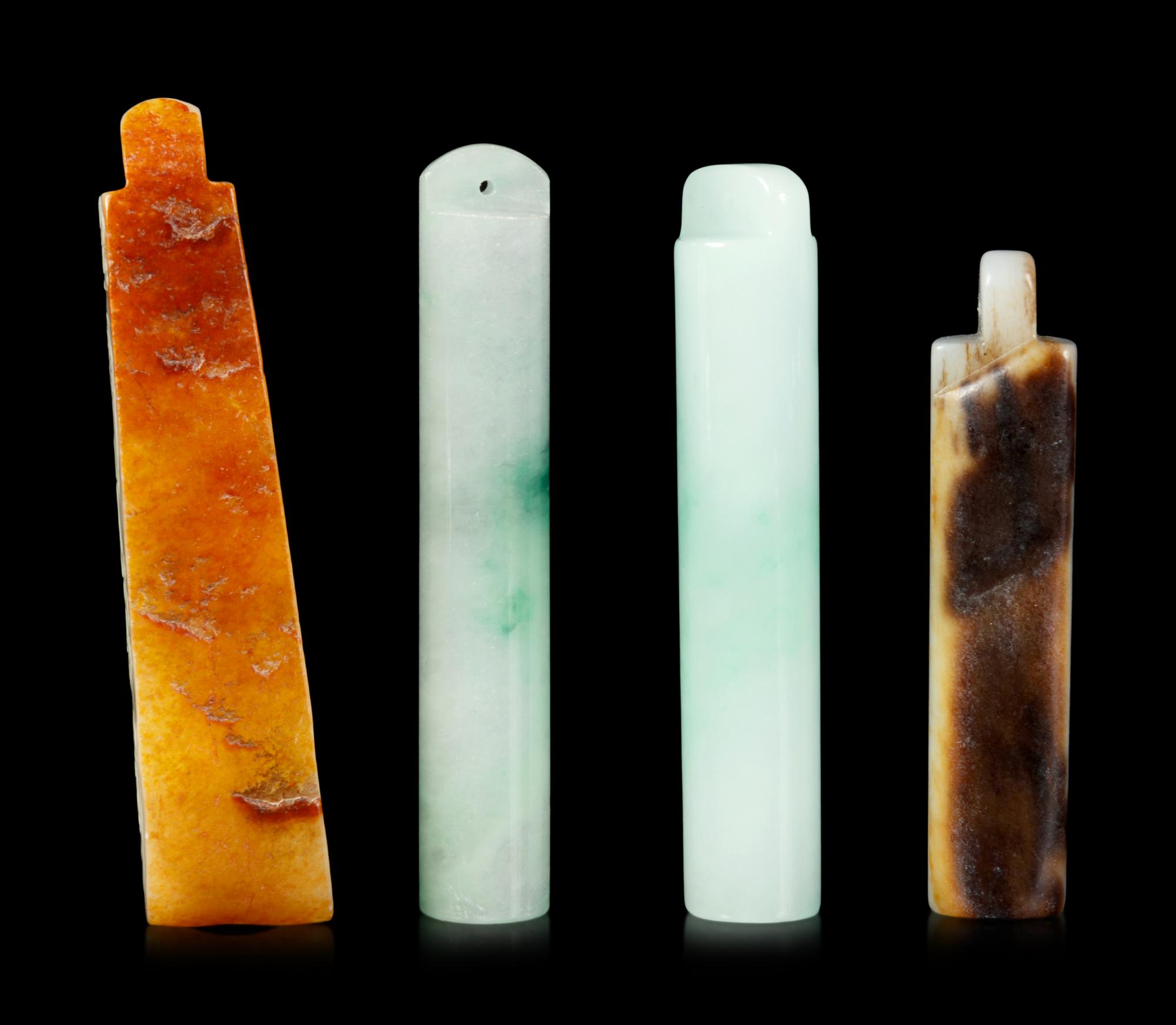 Four Jade and Jadeite Lingguan Pendants