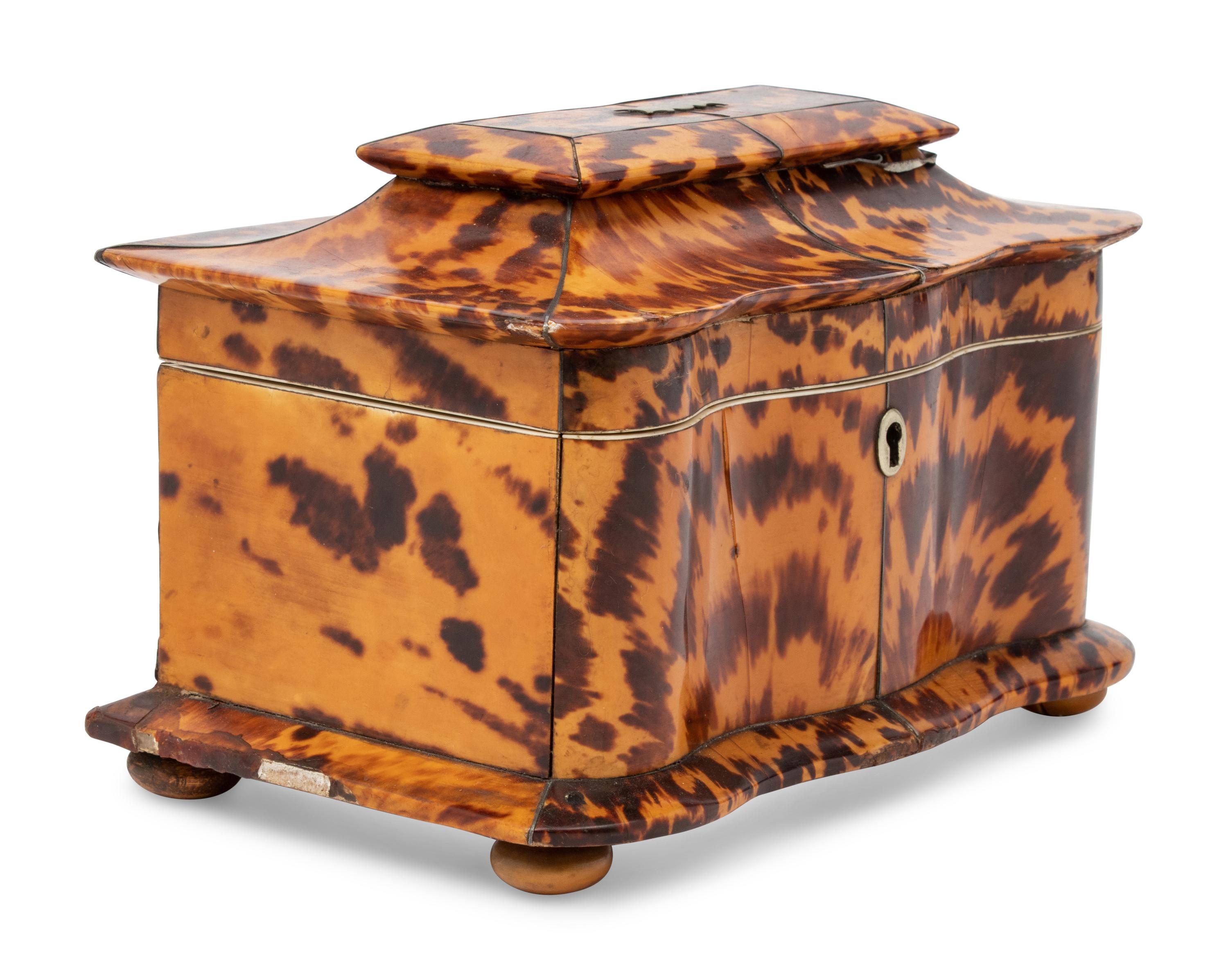A Regency Tortoiseshell Veneered Tea Caddy