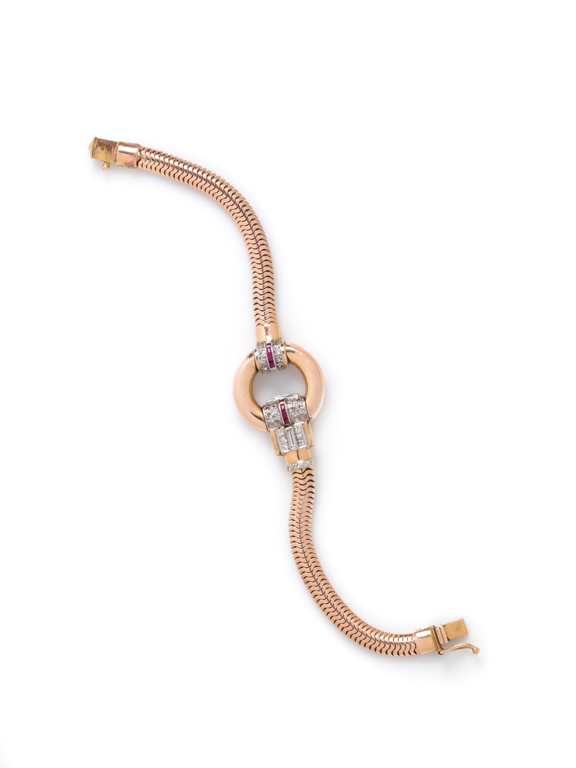 RETRO, ROSE GOLD, DIAMOND AND RUBY BRACELET