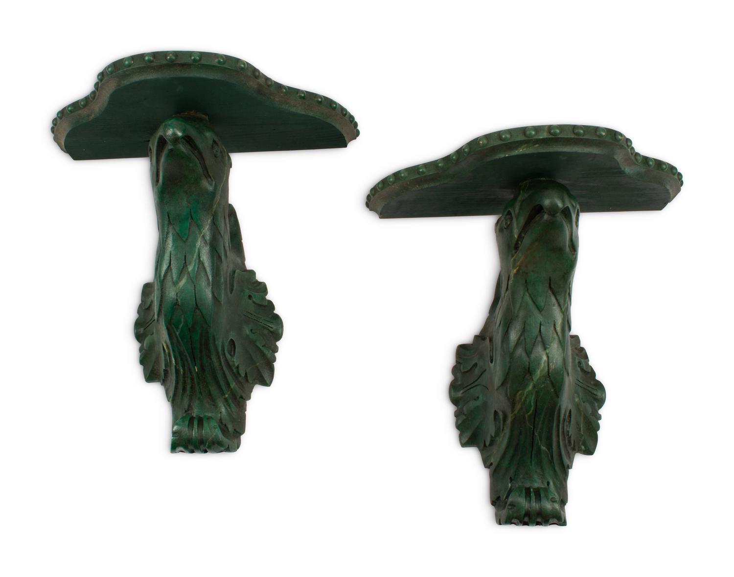 A Pair of English Carved and Painted Eagle-Motif Brackets
