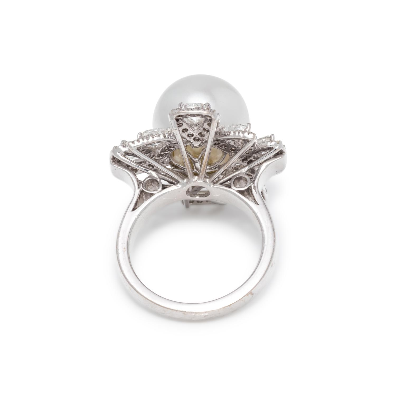 CULTURED SOUTH SEA PEARL AND DIAMOND RING
