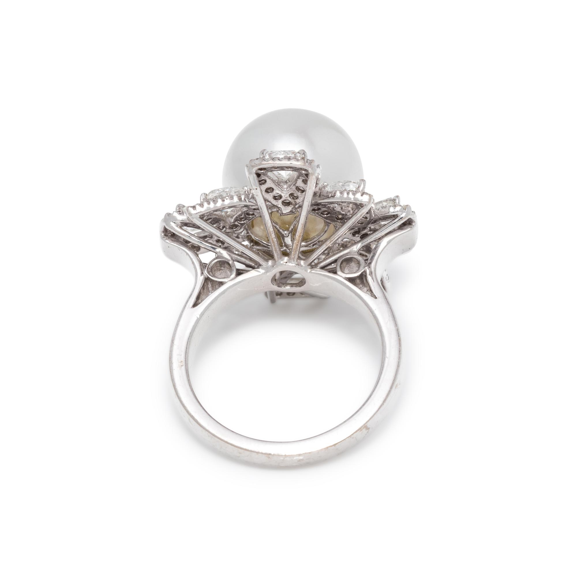CULTURED SOUTH SEA PEARL AND DIAMOND RING