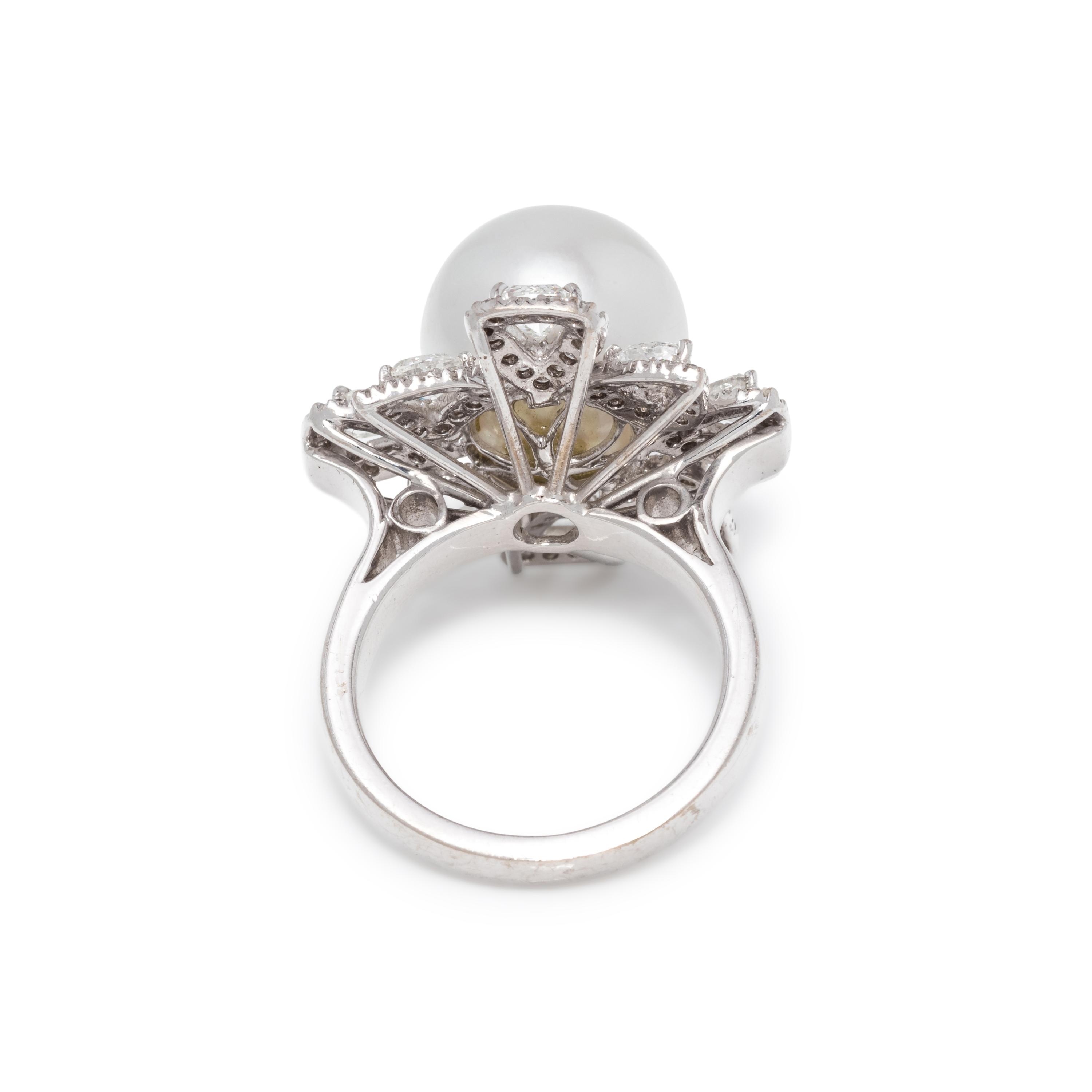 CULTURED SOUTH SEA PEARL AND DIAMOND RING