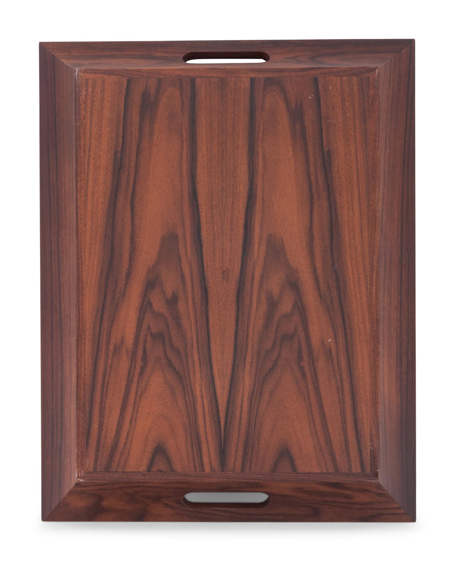 An Hermès Rosewood Tray with Two Smaller Associated Trays