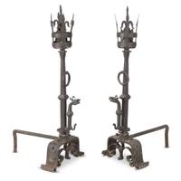 Pair of monumental wrought iron andirons From the Studio and Collection of Samuel Yellin (1884-1940)