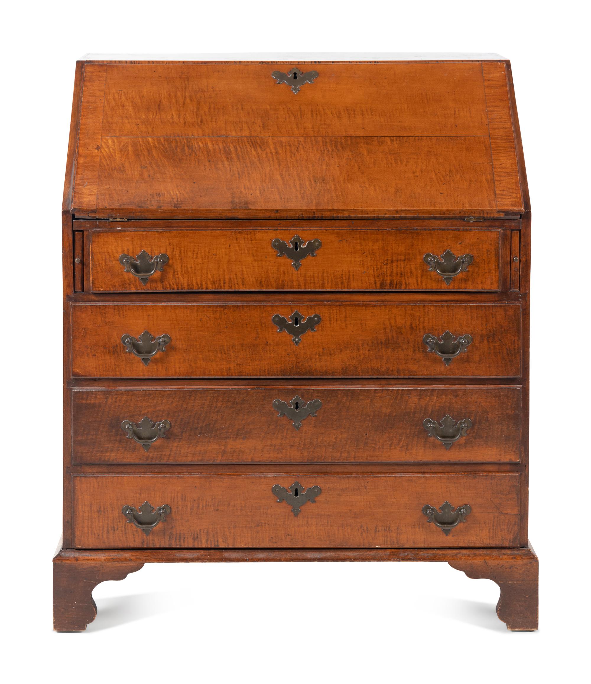 A Chippendale Tiger Maple Slant Front Desk