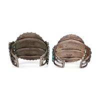 Pair of Navajo Silver and Turquoise Cluster Cuff Bracelets
