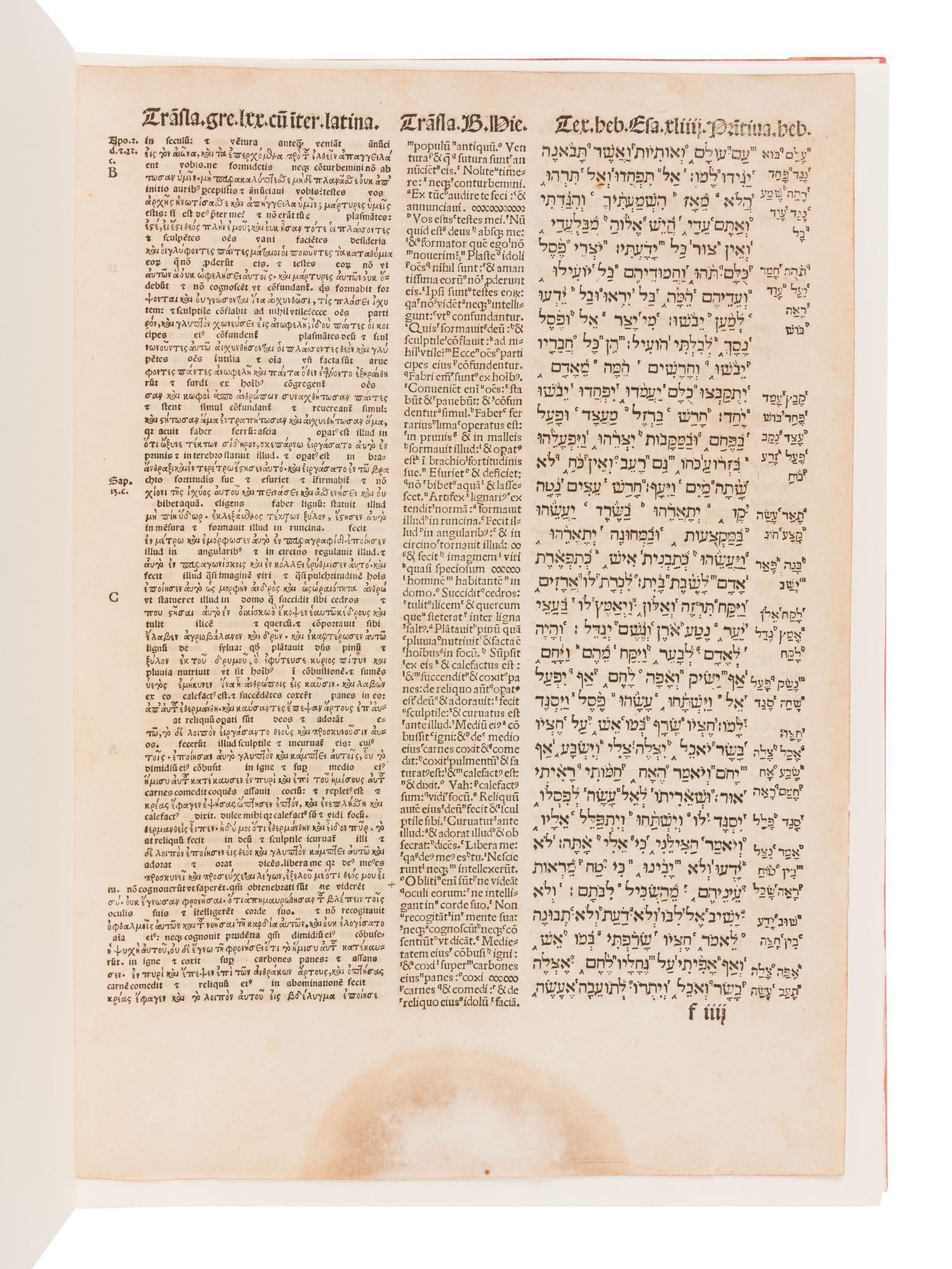 [BOOK CLUB OF CALIFORNIA – ALLEN PRESS]. HALL, Basil. The Great Polyglot Bibles. Including a Leaf from the Compluensian of Acalá, 1514-17. San Francisco: The Book Club of California, 1966.