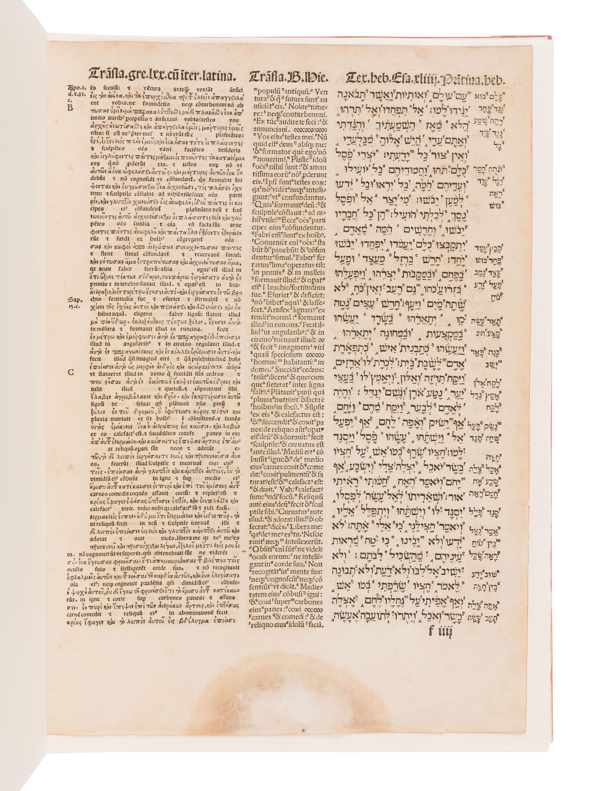 [BOOK CLUB OF CALIFORNIA – ALLEN PRESS]. HALL, Basil. The Great Polyglot Bibles. Including a Leaf from the Compluensian of Acalá, 1514-17. San Francisco: The Book Club of California, 1966.