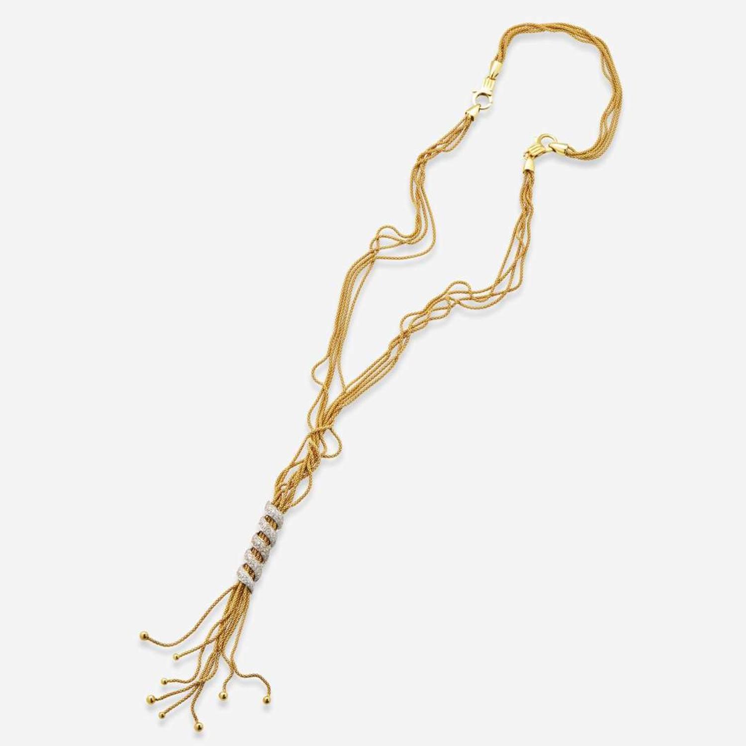 An 18K Yellow Gold and Diamond Tassel Necklace