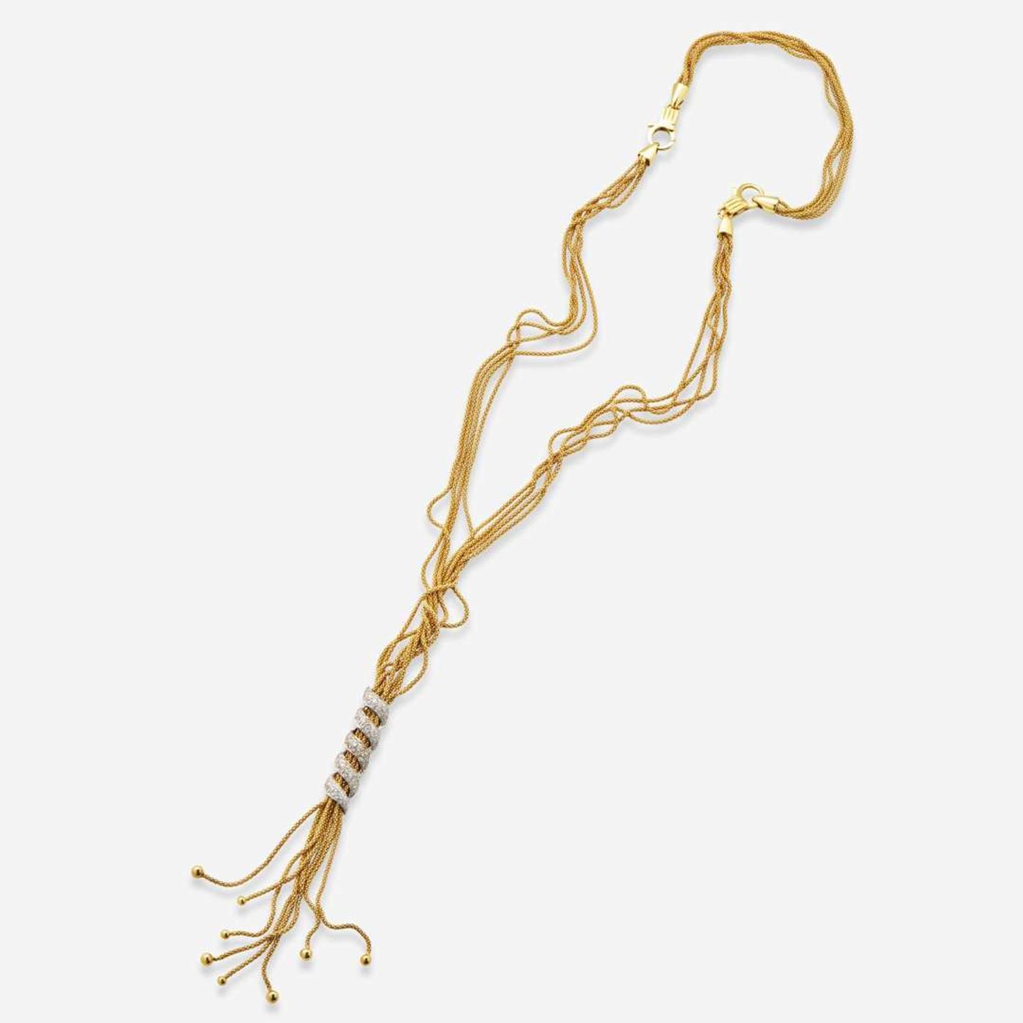 An 18K Yellow Gold and Diamond Tassel Necklace
