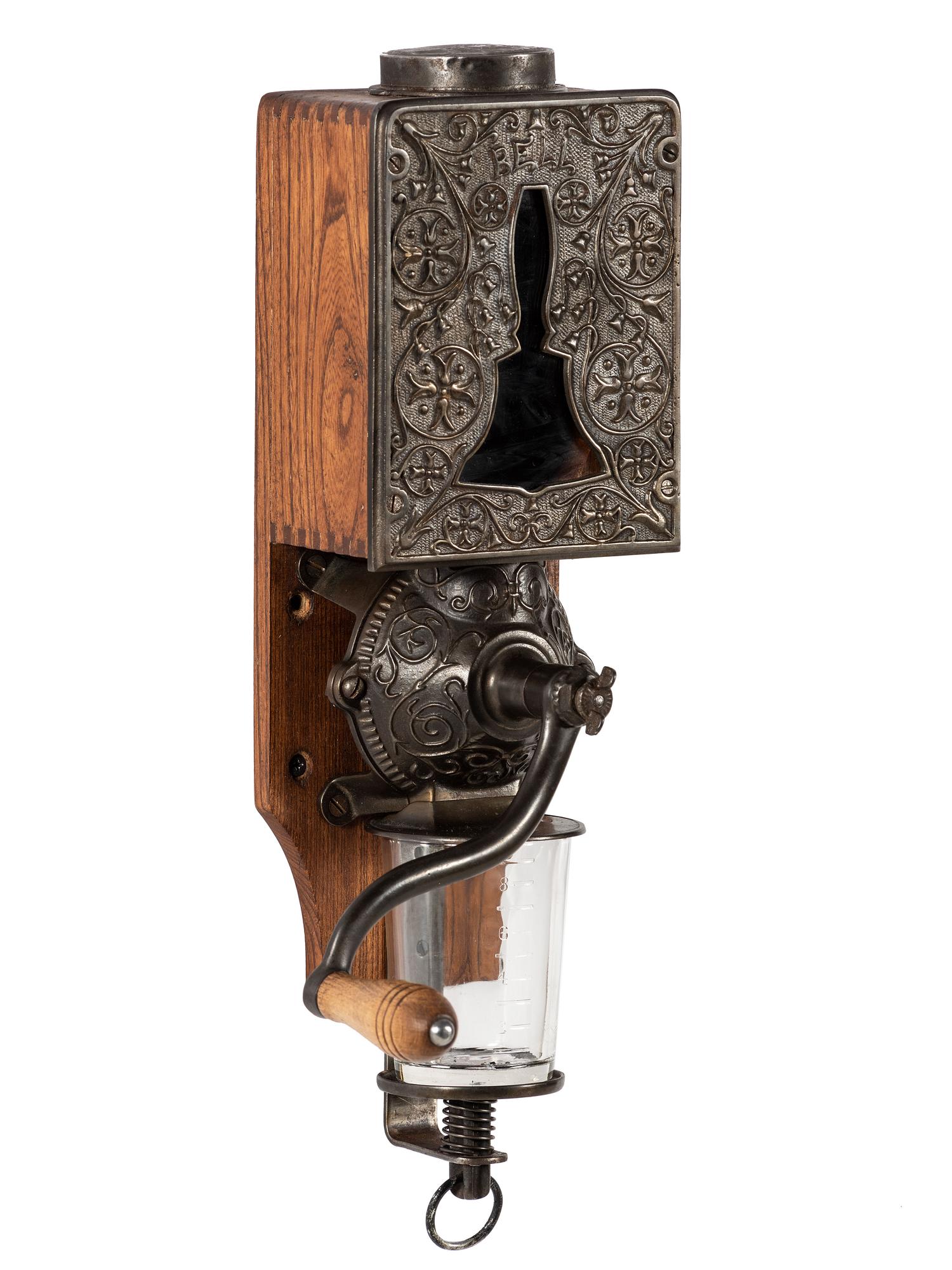 A Bell Cast Iron Wall Mount Coffee Grinder