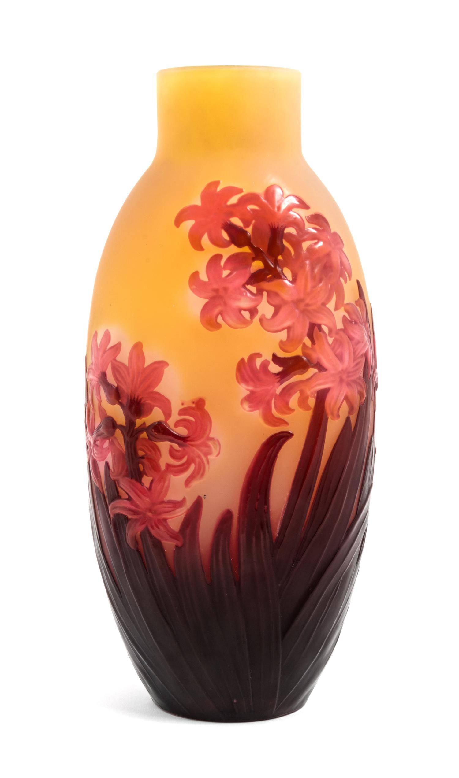 Emile Galle, (French, 1846-1904), a mold blown cameo glass vase, with hyacinth decoration