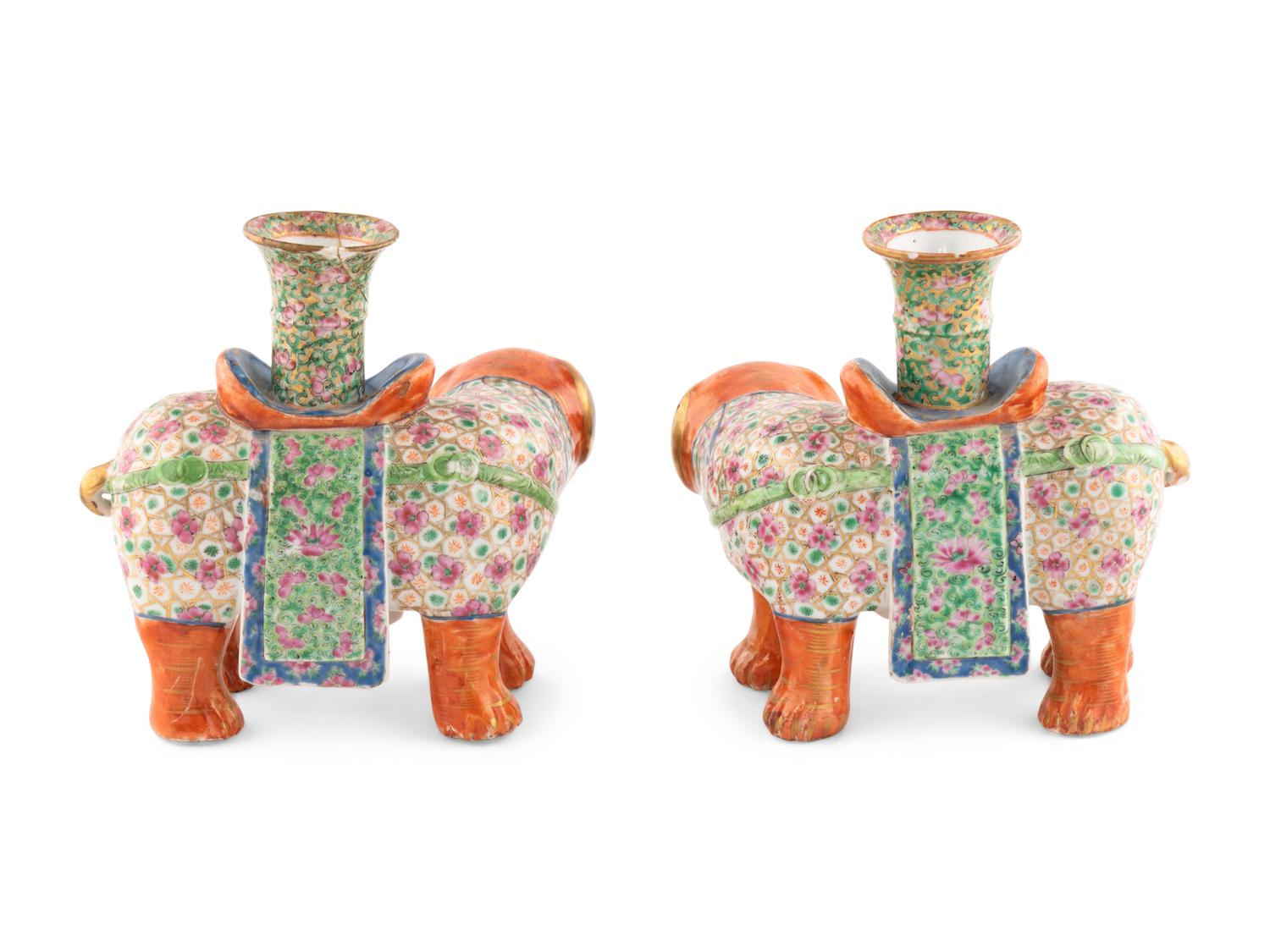 A Pair of Chinese Export Porcelain Elephant Vases