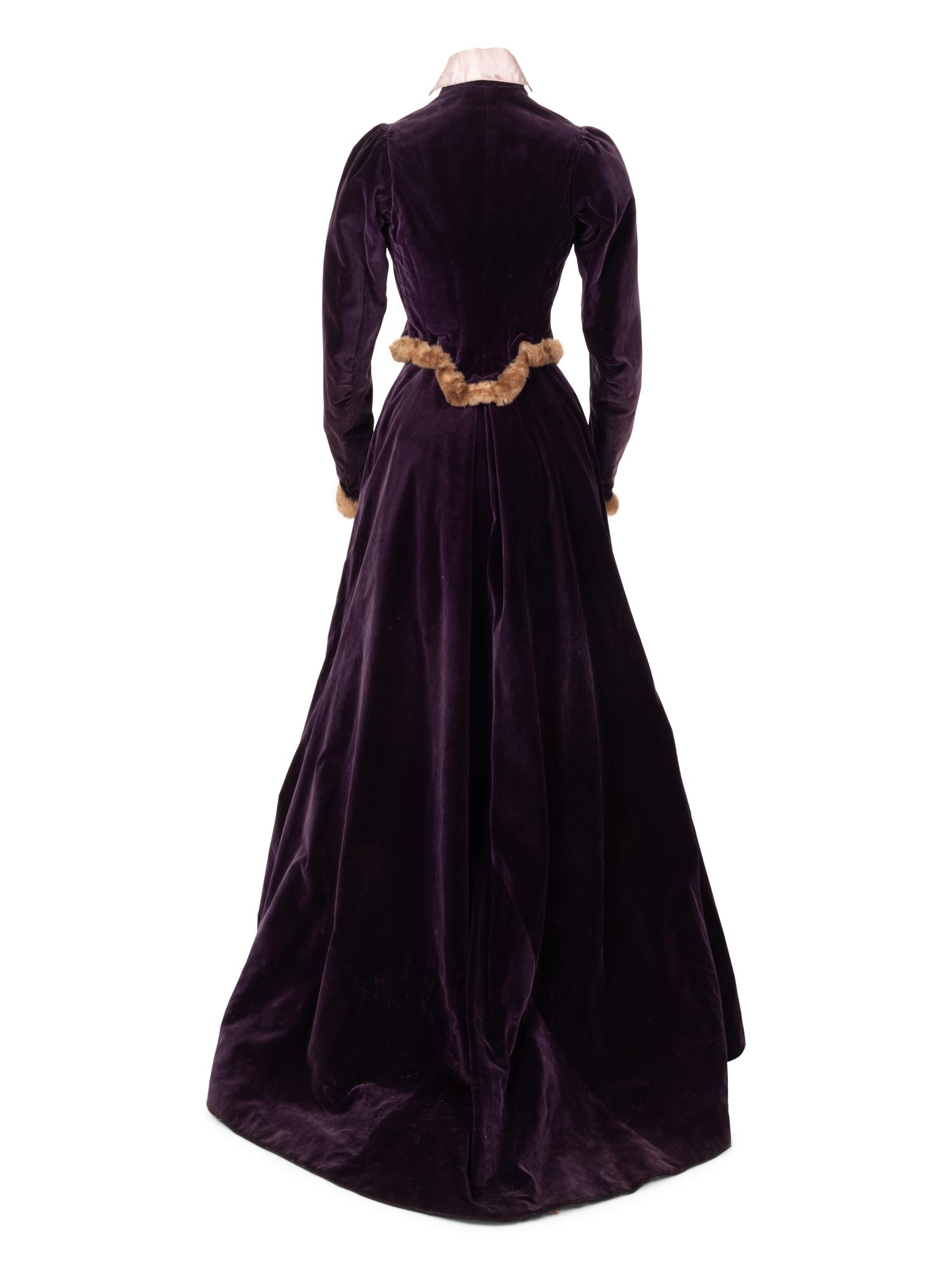 Silk Velvet Two-Piece Dress Ensemble Trimmed with Fur, 1900