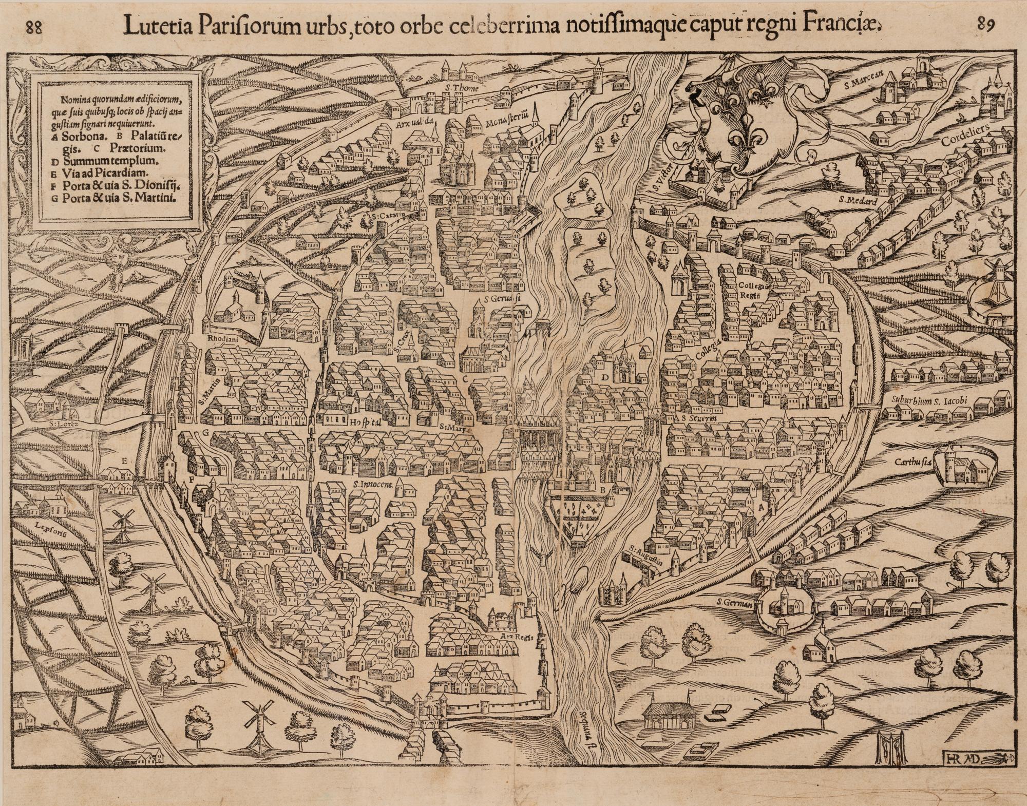 [MAP]. MUNSTER, Sebastian (1488-1552). Lutetia Parisiorum urbs, toto orbe celeberrima notissimaque caput regni Franciae . Basle, ca 1552.
