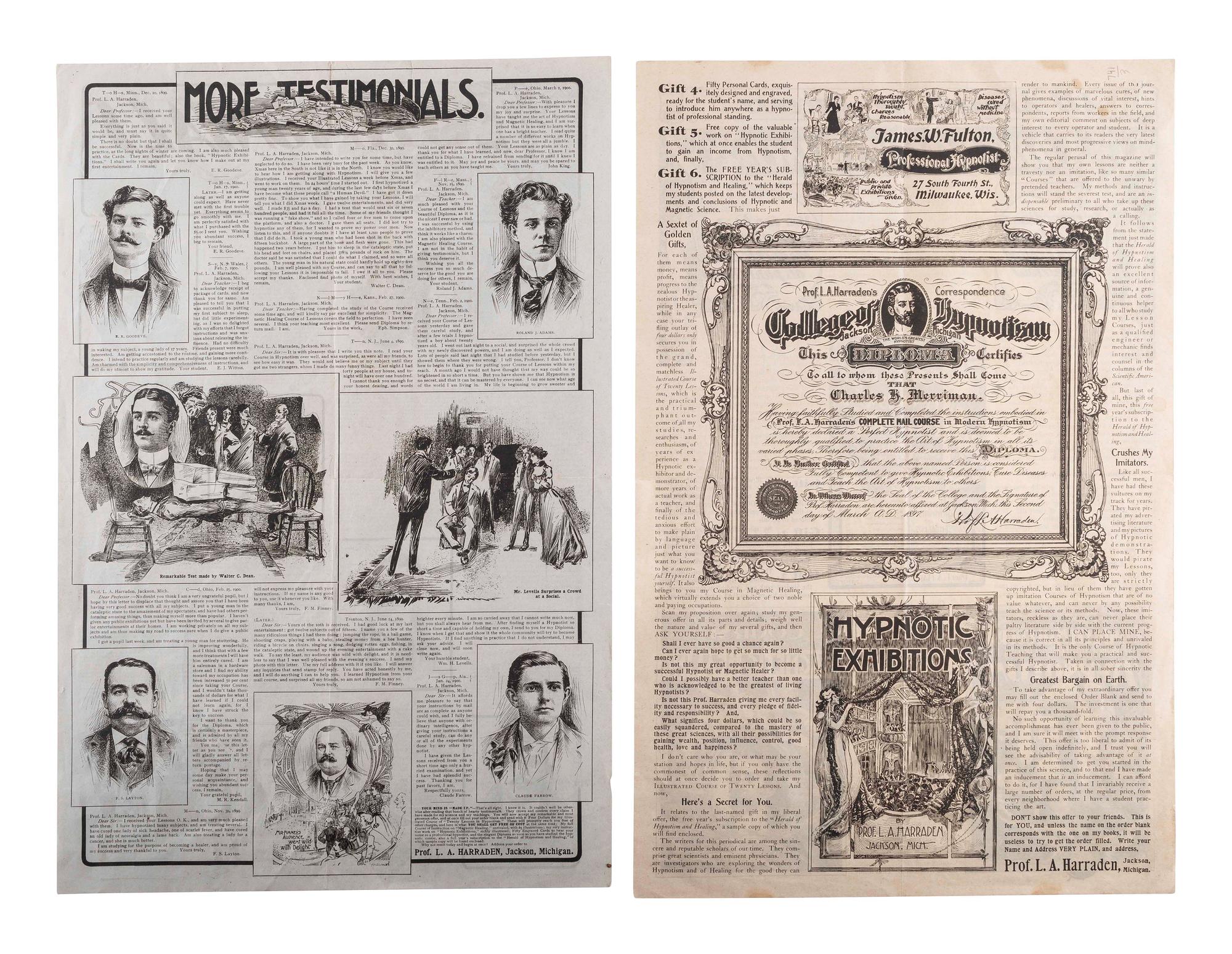 [SCIENCE & MEDICINE]. A group of publications, advertisements, and ephemera related to liquor, gambling, hypnotism, and patent medicines.