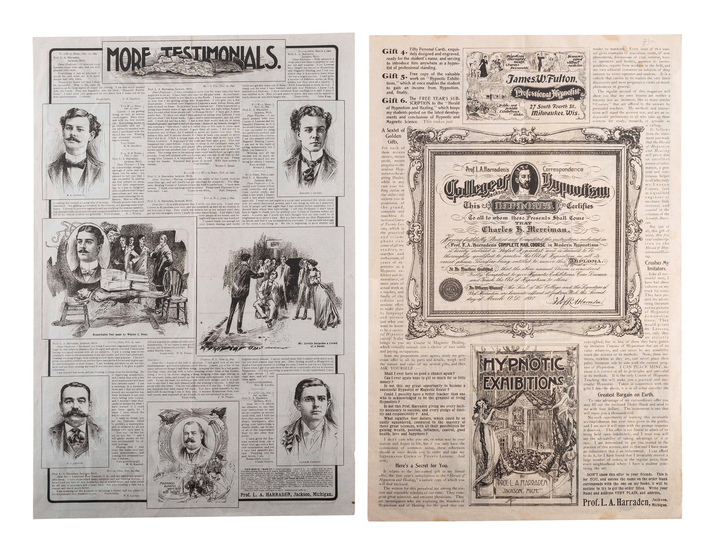 [SCIENCE & MEDICINE]. A group of publications, advertisements, and ephemera related to liquor, gambling, hypnotism, and patent medicines.