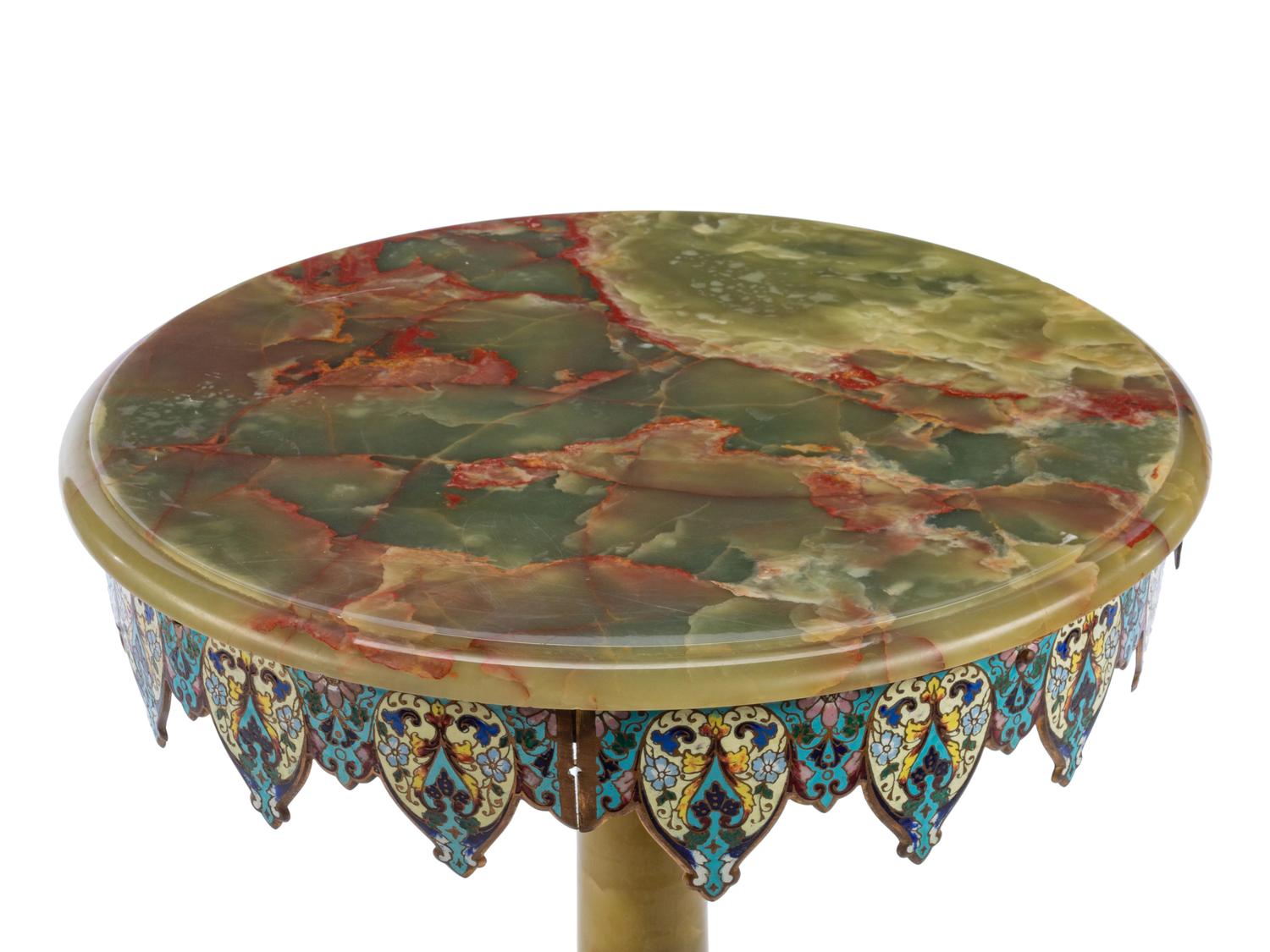 A French Onyx, Champlevé and Gilt Bronze Mounted Side Table