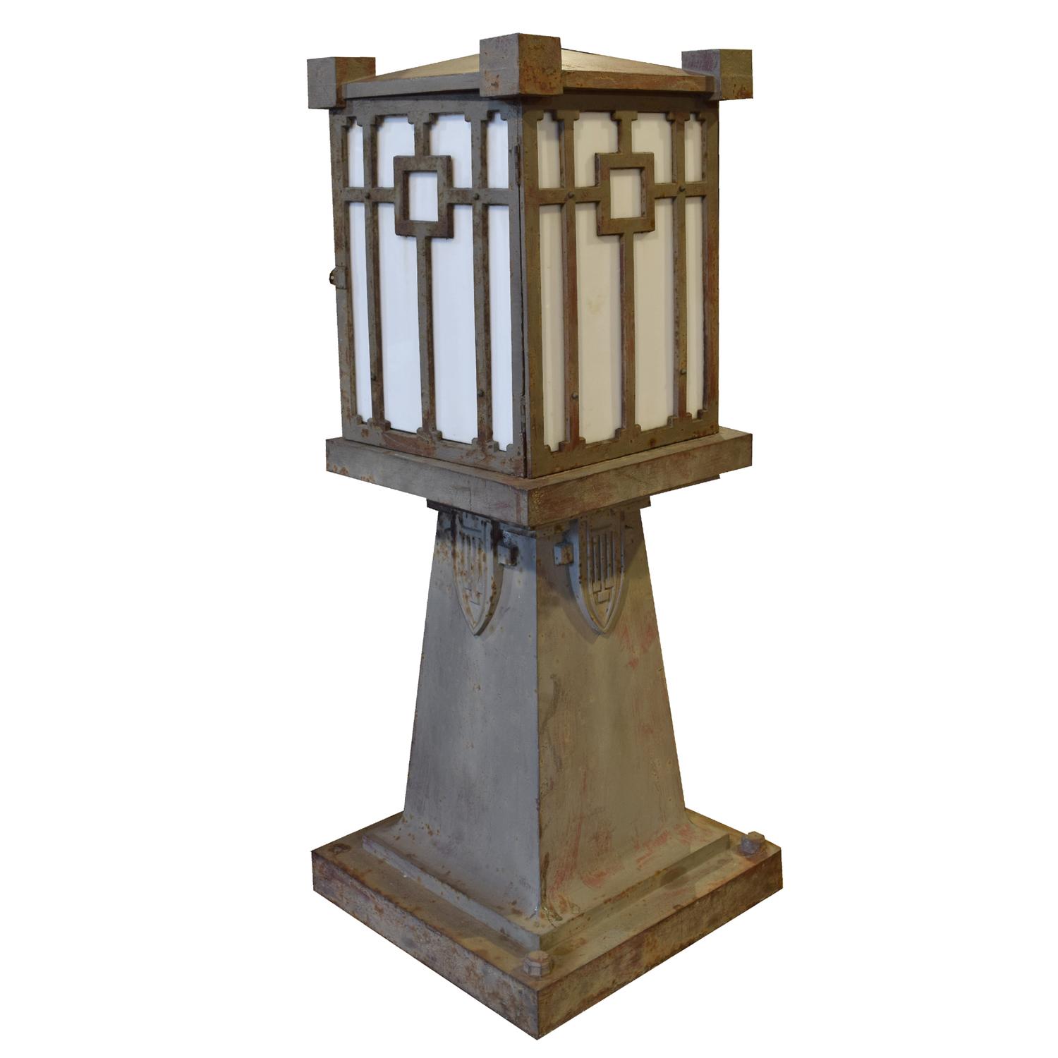 A Pair of Prairie School Cast Iron Bridge Lights 22" W X 22" D X 54.5" H — United States, Circa 1900