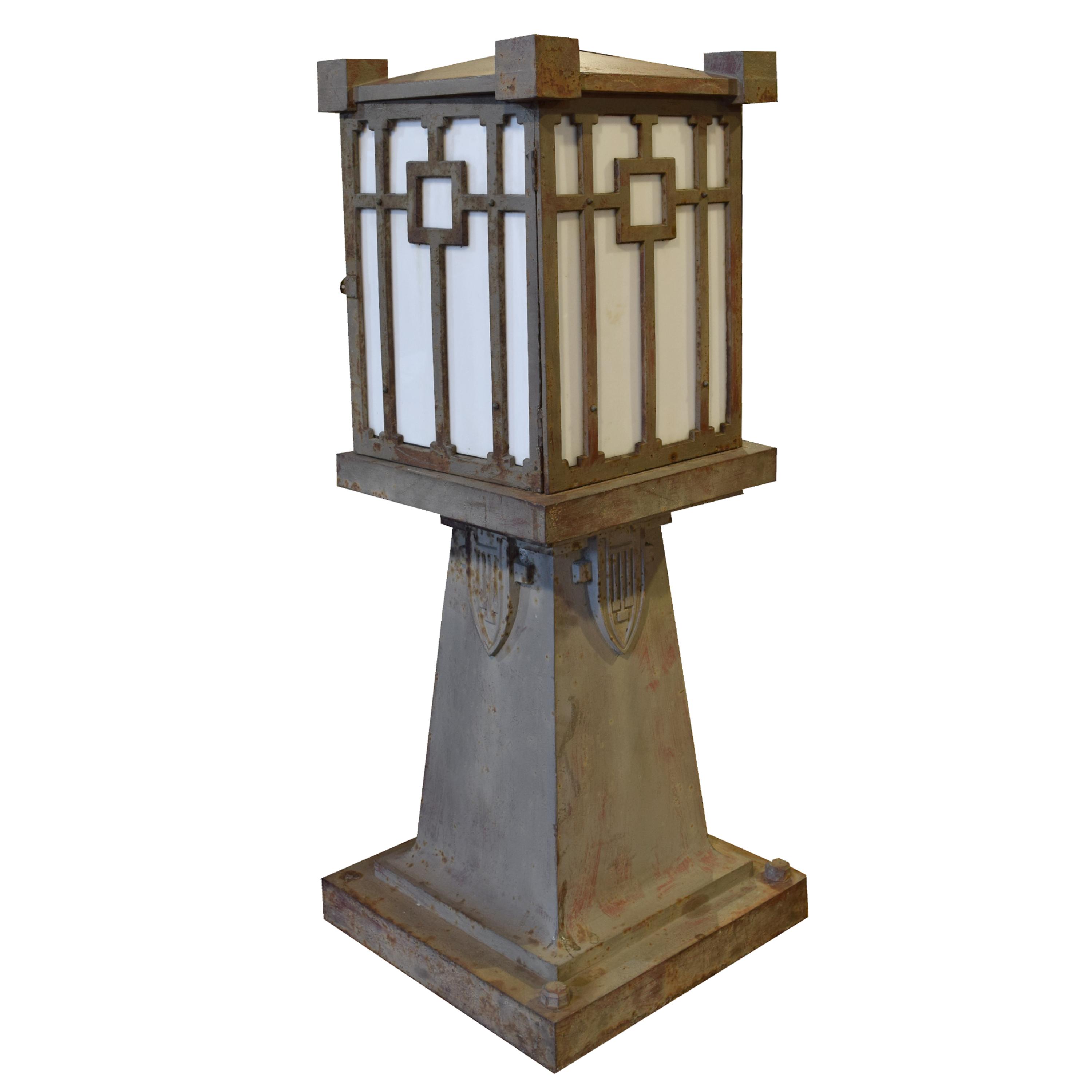 A Pair of Prairie School Cast Iron Bridge Lights 22" W X 22" D X 54.5" H — United States, Circa 1900