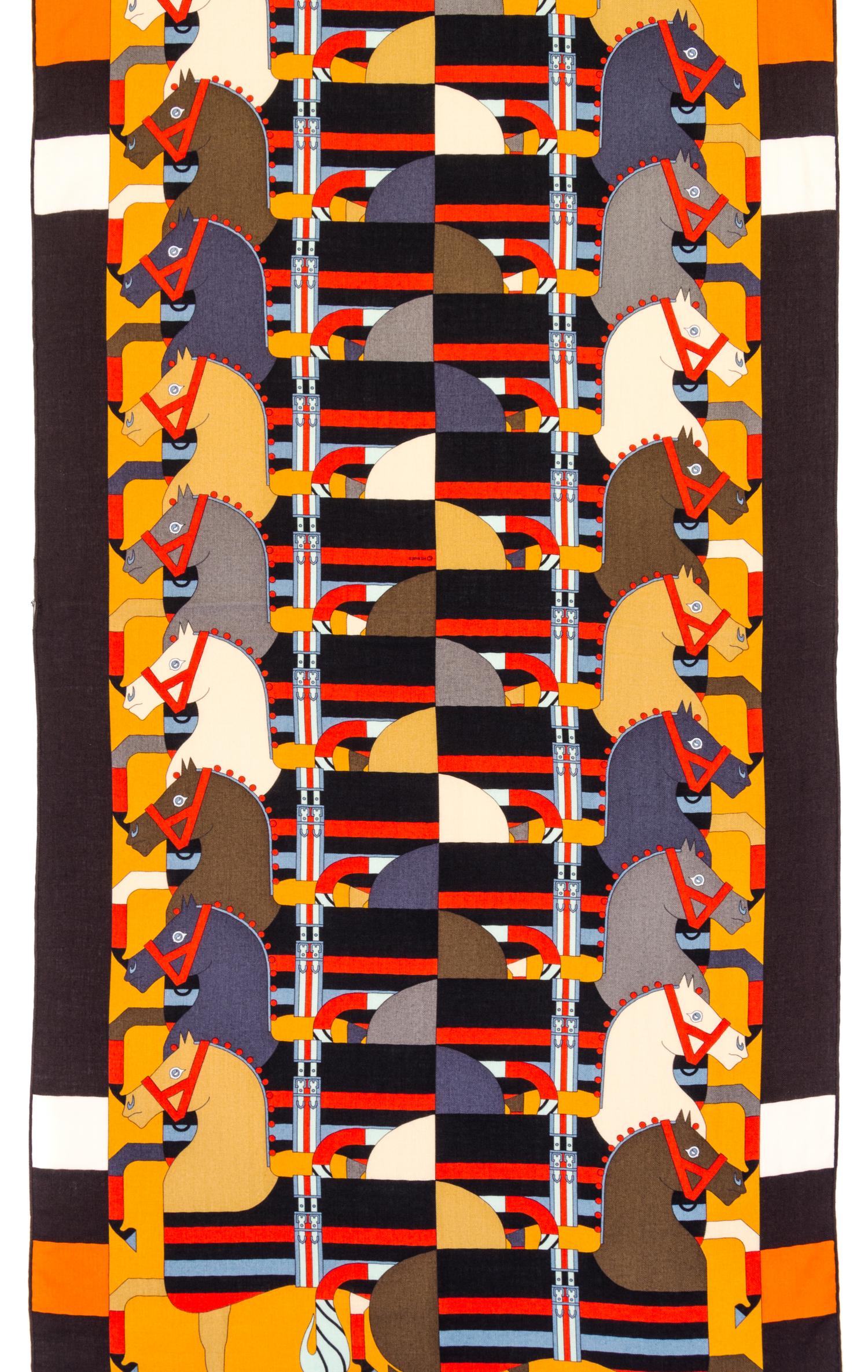 An Hermes Silk and Cashmere Shawl, 68" x 24".